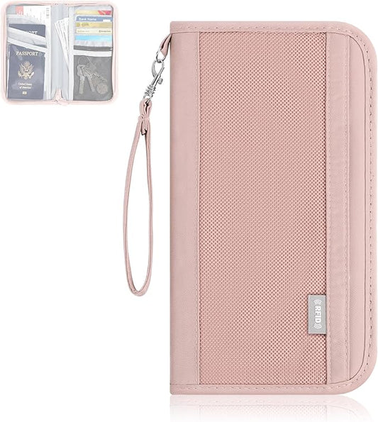 Playexen Family Passport Wallet with RFID Blocking, Travel Passport Holder with Wrist Strap, Travel Document Organizer Zip...