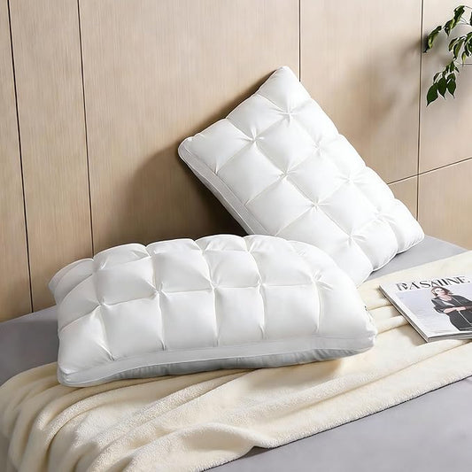 WQSPRING Support Bed Pillow Queen Size Size Set of 2 Cotton Cover, Super Soft Premium Down-Alternative Filling for Sleepin...