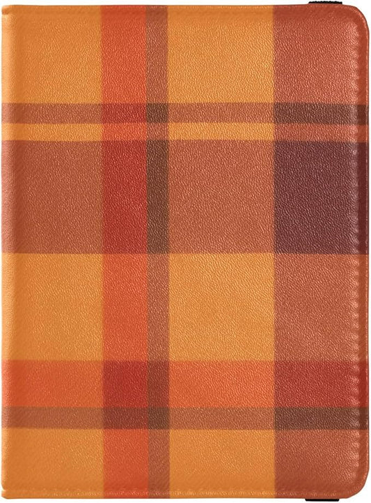 Plaid Orange Red Leather Passport and Vaccine Card Wallet Combo Travel Passport Wallet With Vaccination Card Slot Passport...