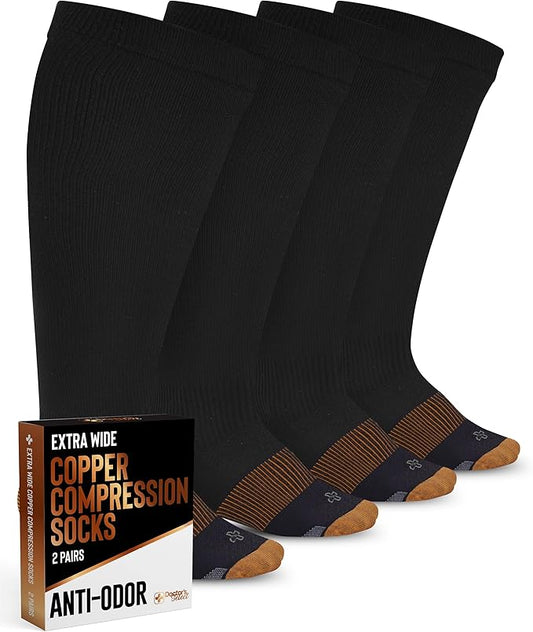Doctor's Select Copper Plus Size Compression Socks Wide Calf - 2 Pairs | 20-30mmHg Extra Wide Calf Compression Sock Women...