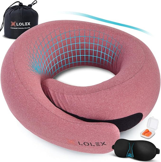 LOLEX™ Classic Travel Pillow, Neck Pillow Travel for Airplane - Super Soft Cationic & Memory Foam Plane Pillow, Lightweigh...