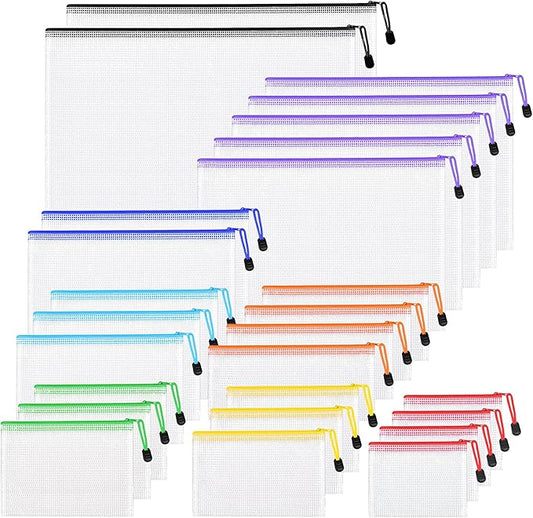 26pcs Mesh Zipper Pouch Bags, 8 Sizes Plastic zippered Storage Bags for Organizing, Clear Pouches with Zipper, Waterproof ...