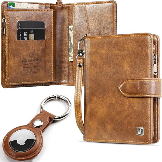 AirTag Passport Wallet with AirTag Holder and Wristband, RFID Vaccine Card Holder Combo with AirTag Luggage Keychain, Trav...