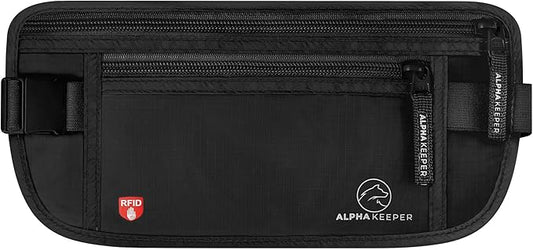 Alpha Keeper Hidden Travel Money Belt - RFID Blocking Waist Wallet & Passport Holder for Women and Men, Anti-Theft Slim Se...