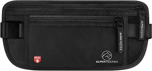 Alpha Keeper Hidden Travel Money Belt - RFID Blocking Waist Wallet & Passport Holder for Women and Men, Anti-Theft Slim Se...
