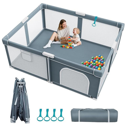 Foldable Baby Playpen - 71"×59" Collapsible Play Pen for Babies and Toddlers - Indoor Outdoor Foldable Play Yard with 4 Ha...
