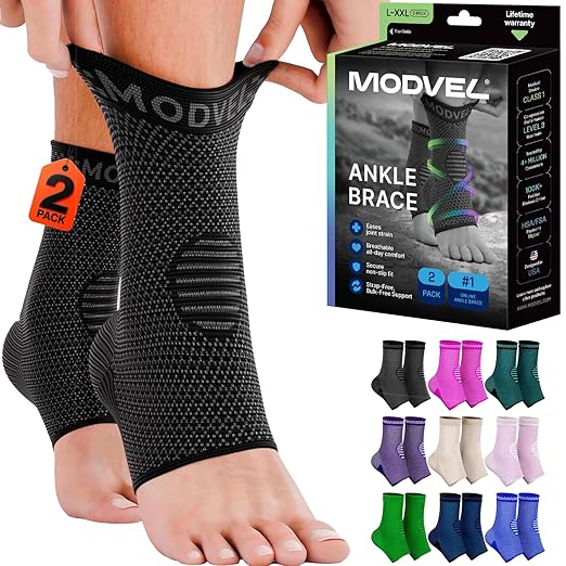Modvel Foot & Ankle Brace Socks for Sprained Ankle Compression Sleeve - Plantar Fasciitis Relief Brace, Foot Support for p...