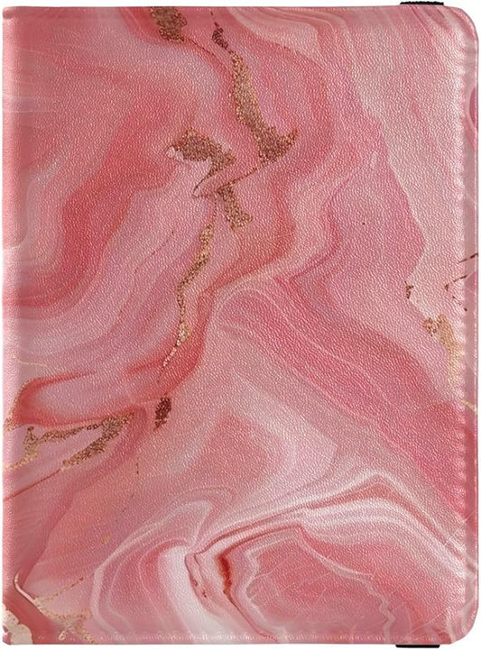 Marble Blush Gold Pattern Leather Passport and Vaccine Card Wallet Combo Travel Documents Organizer Protector Passport Hol...