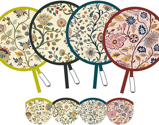 SUJJY 4 Pack Mughal Blooms Foldable Hand Fans, Pocket-Sized Round Fans for Travel, Events, Indoor & Outdoor (Mughal Blooms)