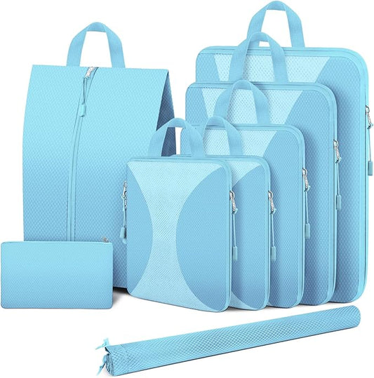 8 Set Compression Packing Cubes for Travel, Packing Cubes Compression Travel Accessories Expandable Packing Organizers for...