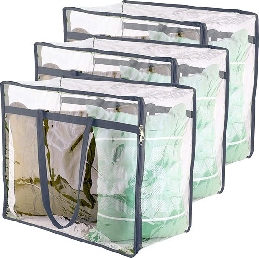 Clear Vinyl Zippered Storage Bags (3-Pack) 40L Sturdy Storage Bags for Sweaters, Blankets, Comforters, Bedding Sets and Mu...