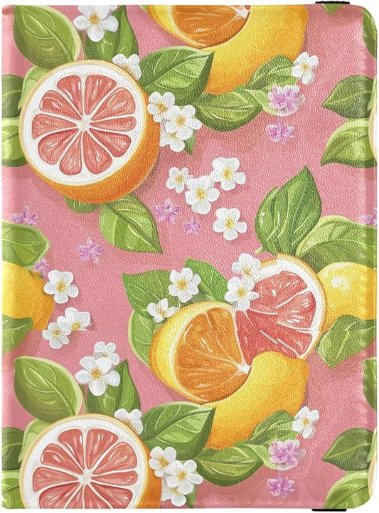 Citrus Blush Pattern Leather Passport and Vaccine Card Holder Combo Travel Documents Organizer Protector Passport Holder C...