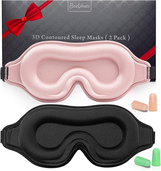 BeeVines 2 Pack 3D Contoured Sleep Mask Sleeping Eye Masks for Lash Extensions, Night Molded Mask with Adjustable Strap, 1...