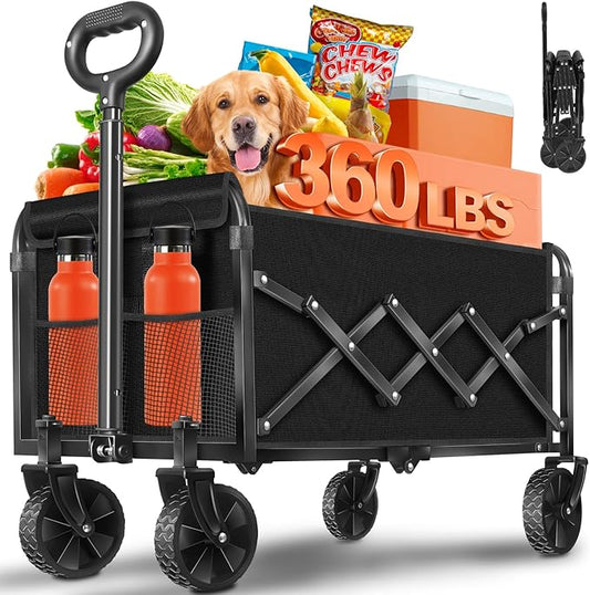 Wagons Carts Foldable, Collapsible Wagon, Foldable Wagon Cart with Wheels, Folding Wagons for Beach Camp Sports Garden, 2 ...