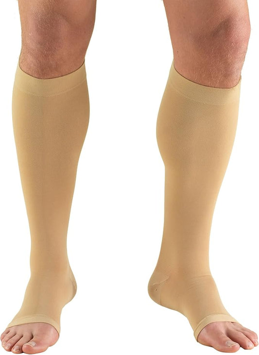 Truform 20-30 mmHg Compression Stockings for Men and Women, Knee High Length, Open Toe, Beige, Medium (1 Pair)