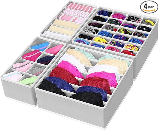 Simple Houseware 4-Pack Drawer Organizer Set - Closet Dividers for Underwear, Socks, Bras, Scarves, Ties - Foldable Non-Wo...
