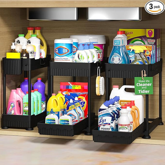 Sevenblue 3 Pack Under Sink Organizers, 2-Tier Multi-Use Kitchen and Bathroom Organizers and Storage with Sliding Drawers，...