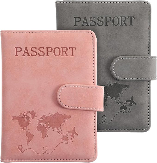HJZHII 2 Pack Passport Holder for Travel, Waterproof Passport Wallet Cover Case RFID Blocking Passport Holders with Pen Ho...