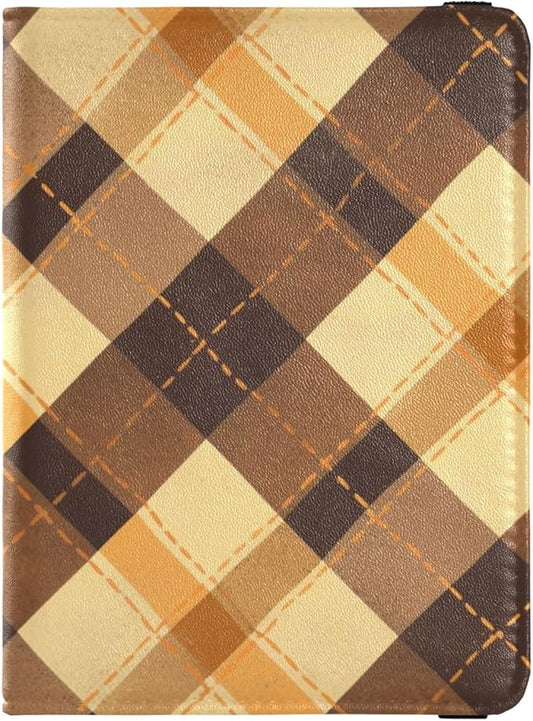 Yellow Brown Buffalo Check Leather Passport and Vaccine Card Holder Combo Travel Passport Wallet Passport Holder Combo wit...