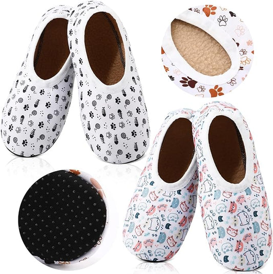 Berlune 2 Pairs Slipper Socks for Women with Grip Non Slip Lightweight Foldable Soft Sherpa Lining Slipper Socks Travel