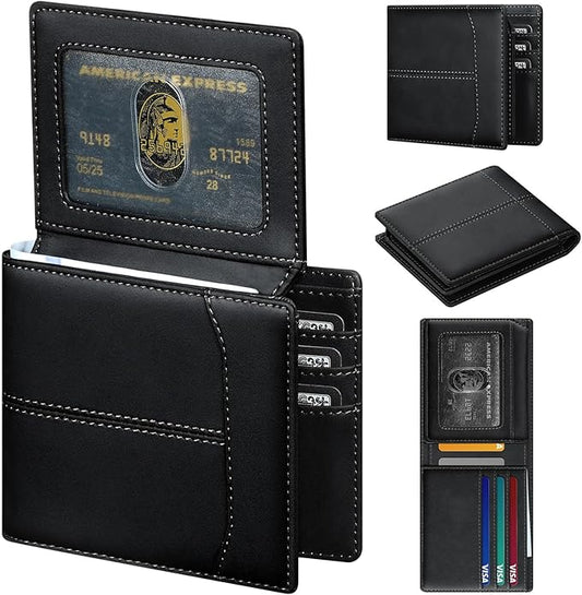 furid Leather Card Wallet For Men Slim: RFID Minimalist Bifold Credit Card Holder with 2 ID Windows - Front Pocket Wallets...