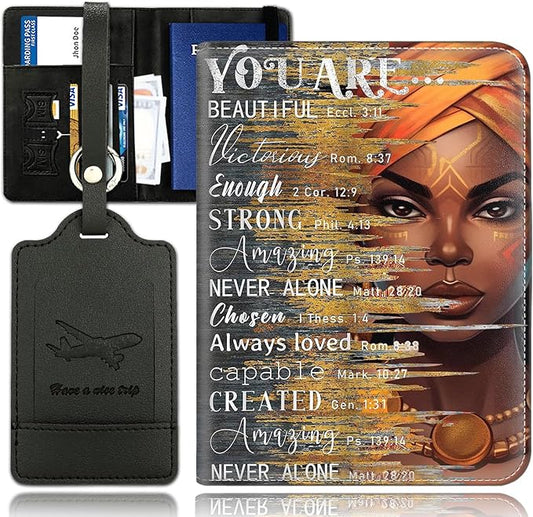 Passport Holder With Luggage Tag Set, Passport Cover With RFID Blocking, Multi-slot Passport Wallet, Waterproof Leather Tr...