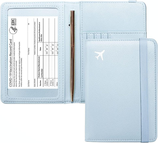 Mymazn Blue Passport Holder Women Passort Travel Wallet Vaccine Card Organizer Passport Case with Vaccination Card Holder ...