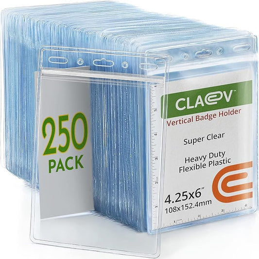 Claev Fast Seal Vertical 4x6 Passport & Card Holders (4x6 Extra Large (XXL), 250 Pack), Clear Waterproof ID Plastic Name C...