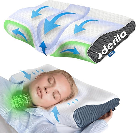Derila Cervical Queen Size Pillow for Sleeping - Support Pillow for Side, Back, Stomach Sleepers - Contour Best Bed Pillow...