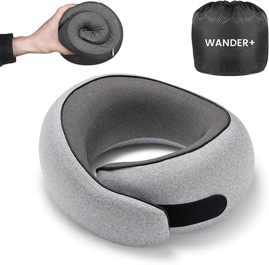 WANDER PLUS® Travel Pillow, 100% Pure Memory Foam Travel Neck Pillow Airplane Neck Support Ergonomic Design Best for Sleep...