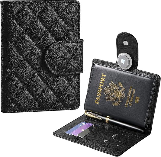 Passport Holder for Travel RFID Passport Holder with Airtag Compact Leather Passport Cover Case with Card Holders SIM Slot...