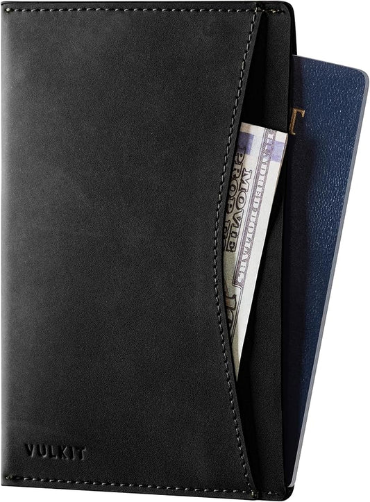 VULKIT Passport Cover Ultra Slim Design Leather Passport Sleeve RFID Blocking with 2 Card Slots, Anti-Theft Travel Essentials
