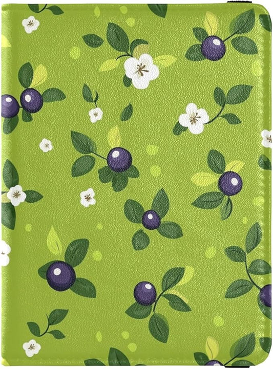 Cute Bilberry Fruit Green Passport and Vaccine Card Holder Combo Travel Documents Organizer Protector Passport Holder Comb...