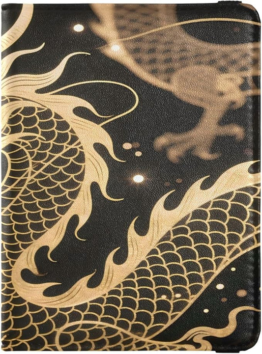 Golden Dragon Black Background Leather Passport and Vaccine Card Holder Combo Travel Passport Wallet Passport Holder Combo...
