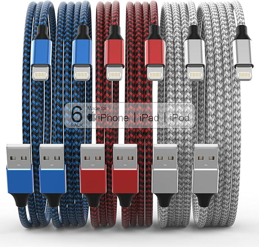 [Apple MFi Certified] 6Pack 3/3/6/6/6/10 FT iPhone Charger Nylon Braided Fast Charging Lightning Cable Compatible iPhone 1...