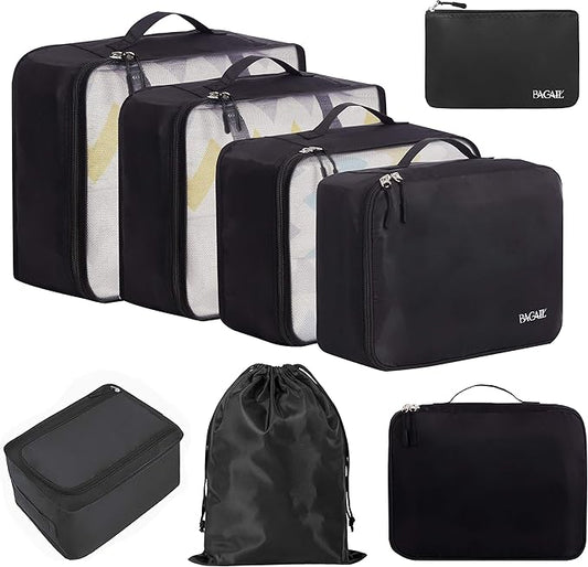 BAGAIL 8 Set Packing Cubes Luggage Packing Organizers for Travel Accessories-Jet Black