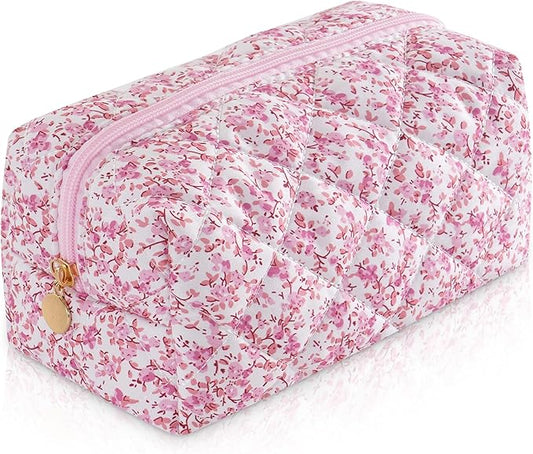 UUYUUY Makeup Bag Travel Toiletry Bag for Women, Small Cosmetic Bags Cute Quilted Cotton Makeup Pouch for Purse Emergency ...