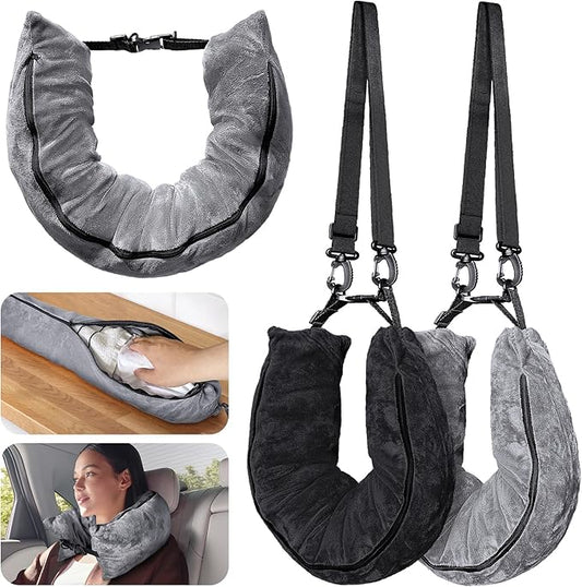 Eppyyo 2Pack Stuffable Travel Pillow for Extra Luggage, Velvet Travel Neck Pillow with Adjustable Neck Size, Fits About 6 ...