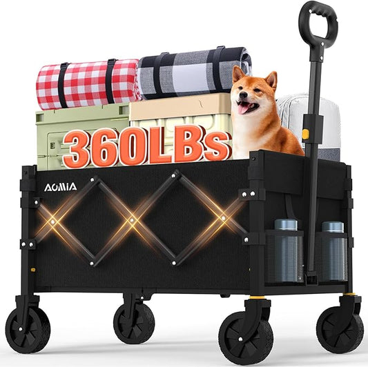 AOMIA Collapsible Foldable Wagon with Wheels Heavy Duty Folding Wagons Carts 360LBS Weight Capacity Portable All Terrain U...
