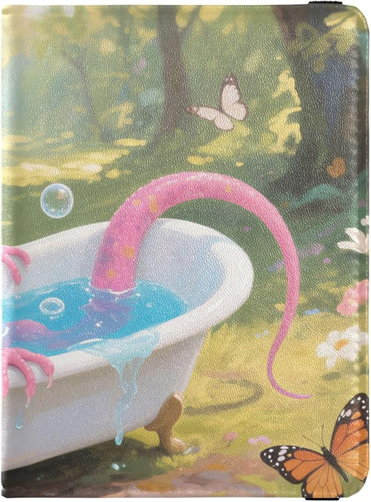 Salamander Bathtub Scene Leather Passport and Vaccine Card Holder Combo Travel Documents Organizer Protector Passport Hold...