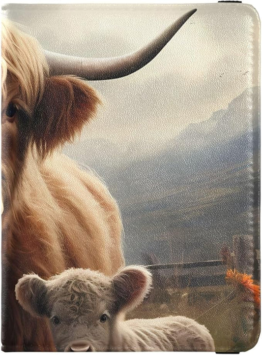 Highland Cow Photos Gray Leather Passport and Vaccine Card Holder Combo Travel Documents Organizer Protector Passport Hold...