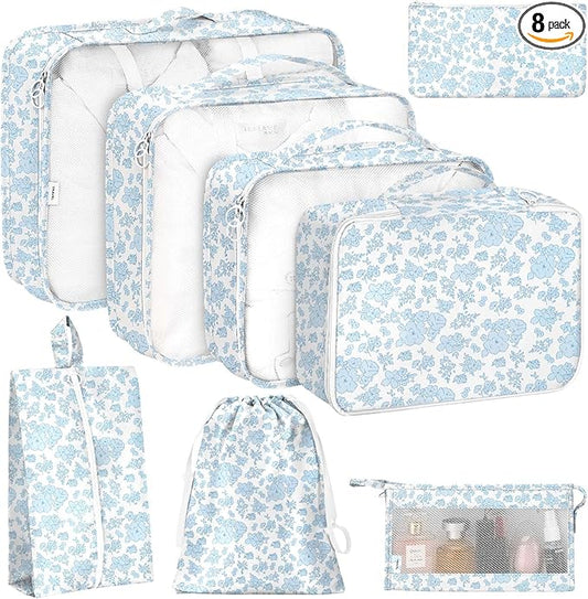 8 Set Packing Cubes for Travel, Luggage Packing Organizers Accessories Large Toiletries Bag for Clothes Shoes Cosmetics (B...