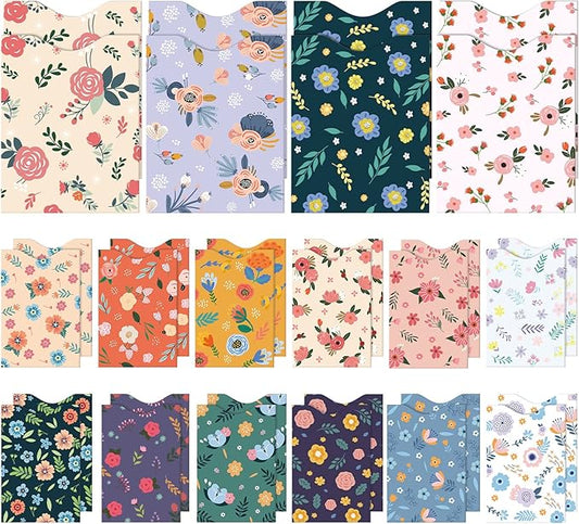32 Pcs Credit Card RFID Sleeves Flower Blocking Include 24 Credit Card Sleeves 8 Passport Protectors Waterproof Identity T...