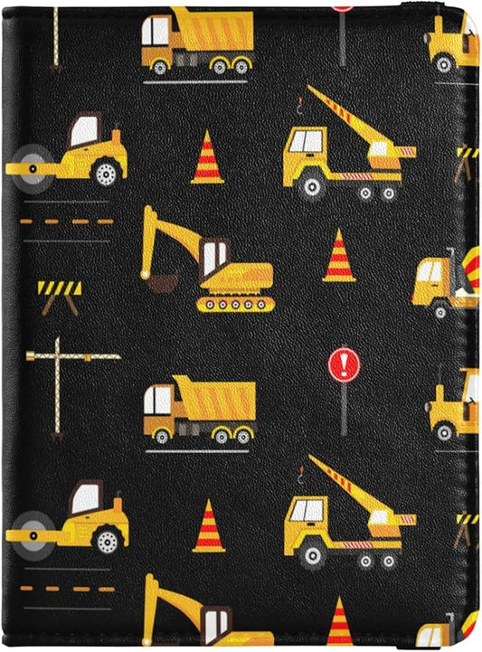 linqin Cute Construction Machinery for Kids Passport and Vaccine Card Holder Combo Leather Passport Case 4x3 CDC Vaccinati...