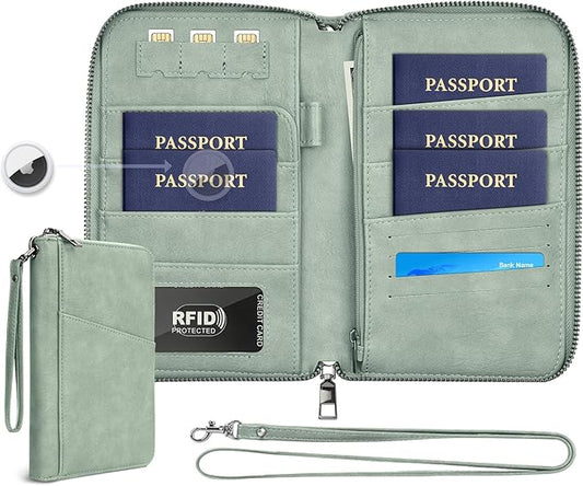 Family Passport Holder Wallet RFID Travel Document Organizer for Women Men, Portable Case Cover for Cards, Boarding Pass w...
