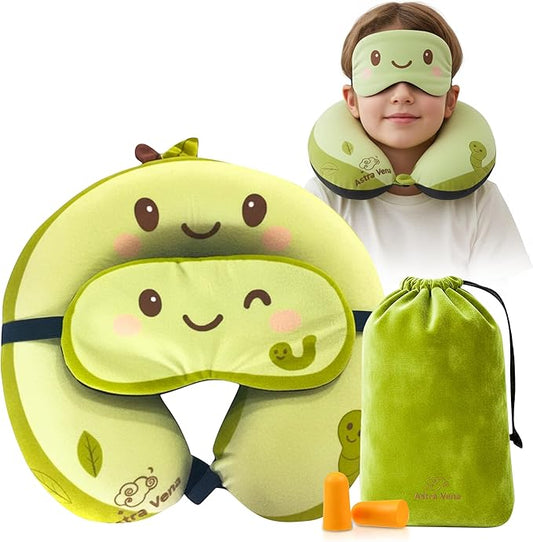 ASTRA VENA Child Travel Sleep Mask and Pillow Set - 2 in 1 Cute Character Design for Kids Rest, Naps and Relaxation. Soft ...