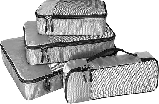 WTREE 4-Piece Packing Cubes Travel Accessories Set for Suitcases - Luggage Organizer Bags with Double Zipper - Mesh Top - ...