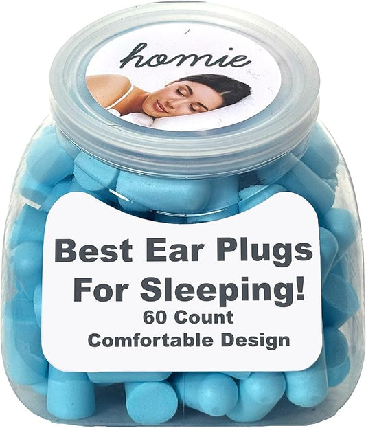Homie Foam Earplugs for Sleeping, 60 Pair - 33dB Highest NRR, Comfortable Ear Plugs for Sleeping, Snoring, Travel, Concert...