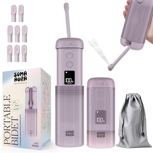 Soma Aura Portable Bidet - 250ml Rechargeable Electric Handheld Bidet with 5 Adjustable Spray Modes, 8 Replaceable Nozzles...