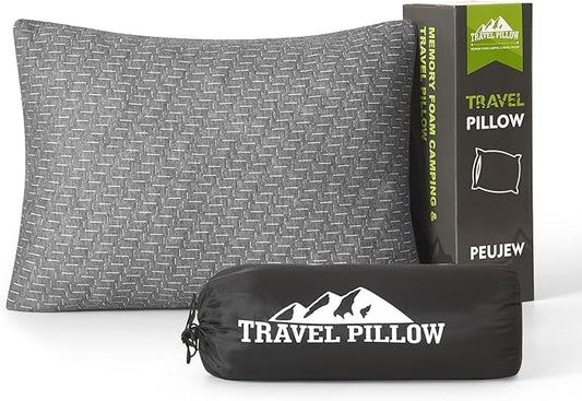PEUJEW Small Shredded Memory Foam Pillow, Camping Pillow Travel Pillow - Compressible Medium Firm, Breathable Cover, Ideal...
